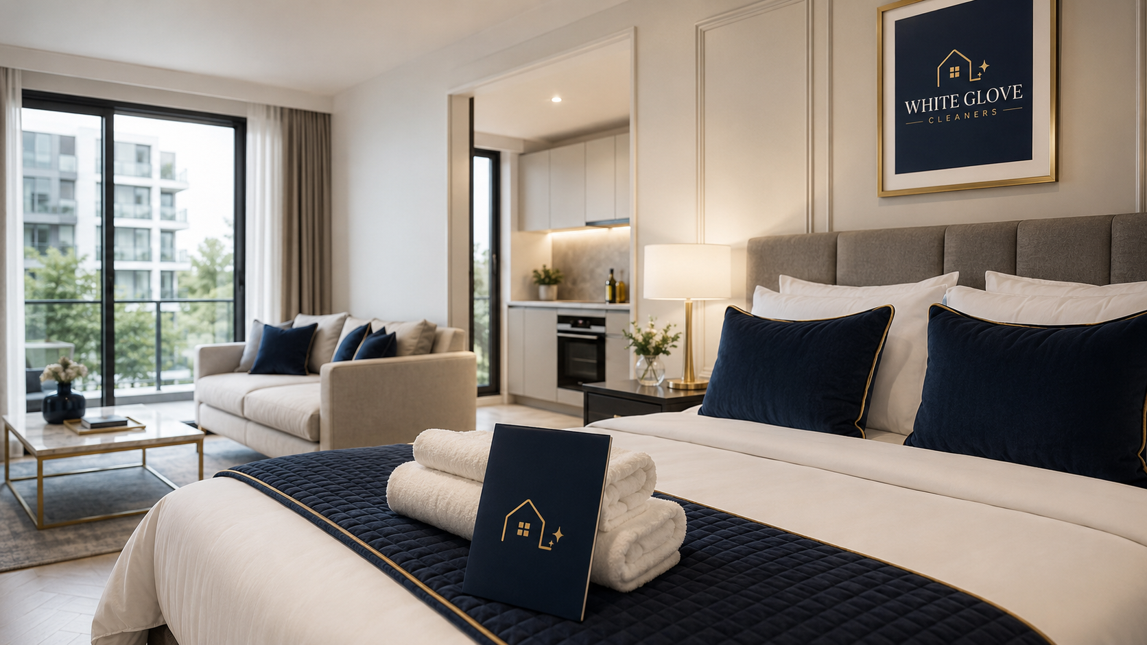 A spotless, hotel-styled Southampton apartment after a White Glove clean
